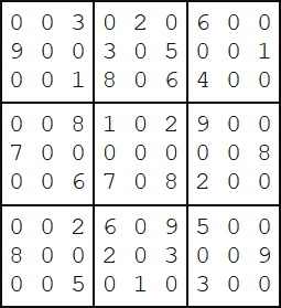 Su Doku starting board